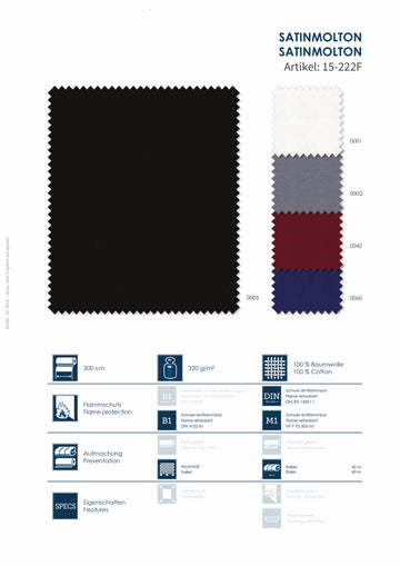 Satinmolton 300 cm | 100% Baumwolle |  Flammenhemmend