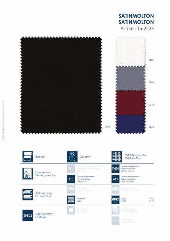 Satinmolton 300 cm | 100% Baumwolle |  Flammenhemmend