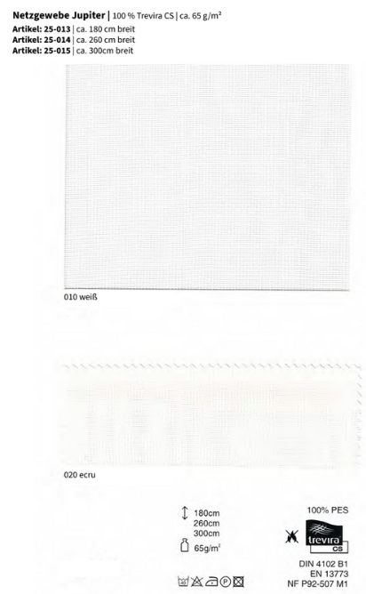 Netzgewebe Jupiter, 100% Trevira CS *30m Rolle