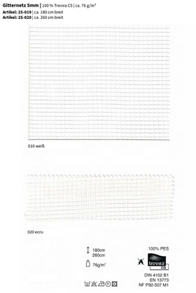 Gitternetz 5mm, 100% Trevira CS *30m Rolle