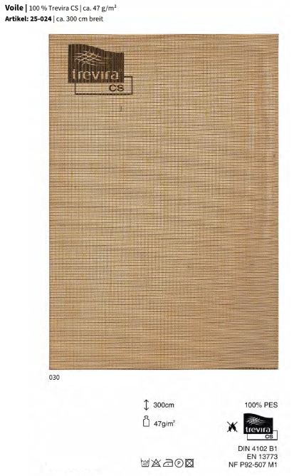 Voile, 100% Trevira CS *30m Rolle