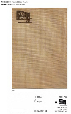 Voile, 100% Trevira CS *30m Rolle