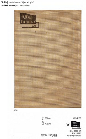 Voile, 100% Trevira CS *30m Rolle