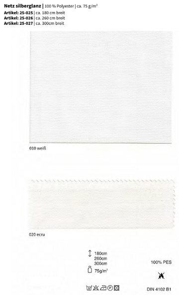 Netz silberglanz, 100% Trevira CS *30m Rolle
