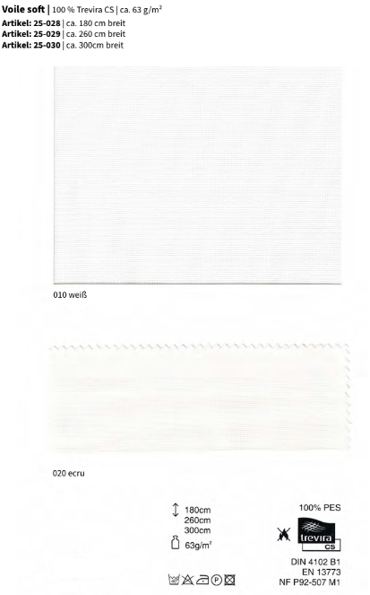 Voile soft, 100% Trevira CS *30m Rolle