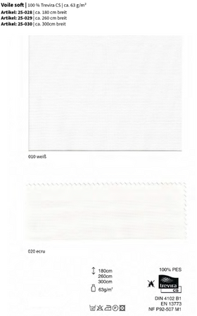 Voile soft, 100% Trevira CS *30m Rolle