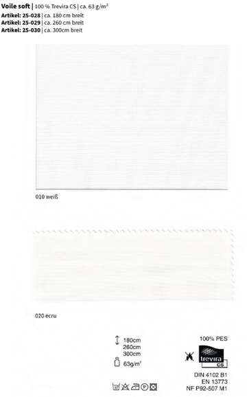 Voile soft, 100% Trevira CS *30m Rolle