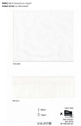 Voile, 100% Trevira CS *30m Rolle