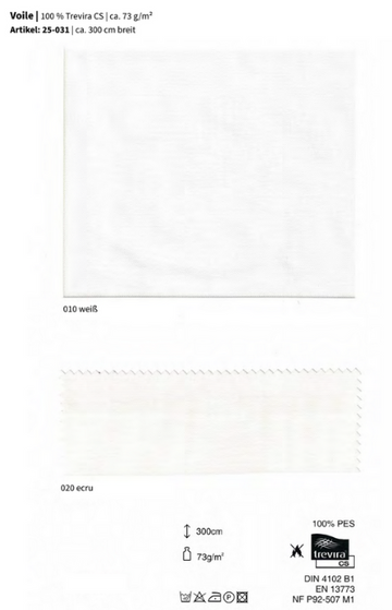Voile, 100% Trevira CS *30m Rolle