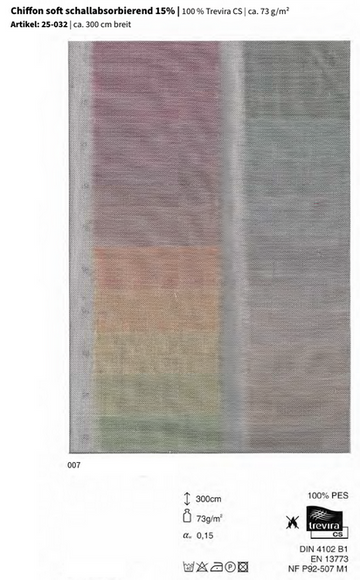 Chiffon soft schallabsorbierend 15%, 100% Trevira CS *30m Rolle