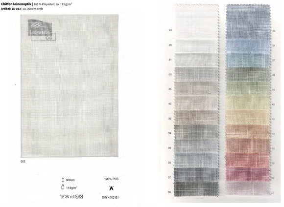 Chiffon Leinenoptik | 100 % Trevira CS *30m Rolle