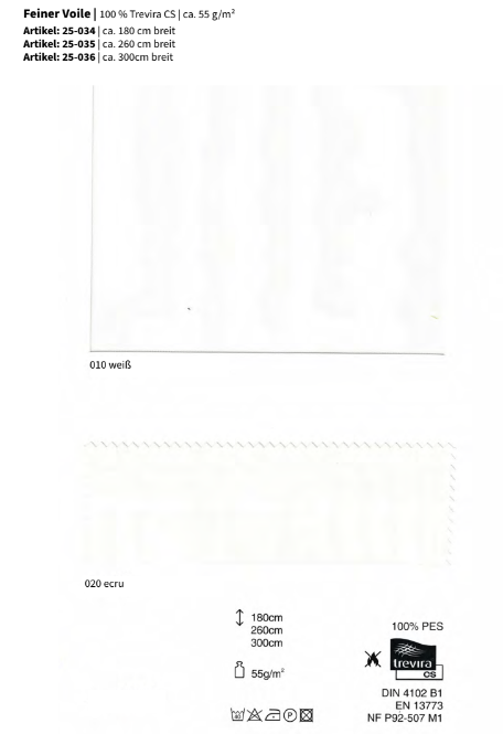 Feiner Voile, 100% Trevira CS *30m Rolle