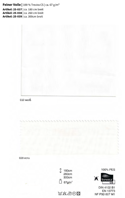 Feiner Voile, 100% Trevira CS *30m Rolle
