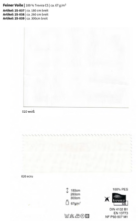 Feiner Voile, 100% Trevira CS *30m Rolle