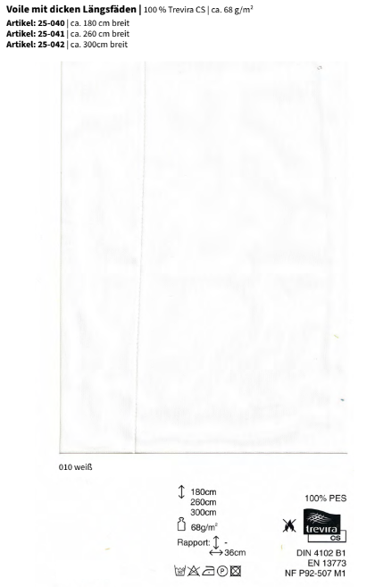 Voile mit dicken Längsfäden, 100% Trevira CS *30m Rolle