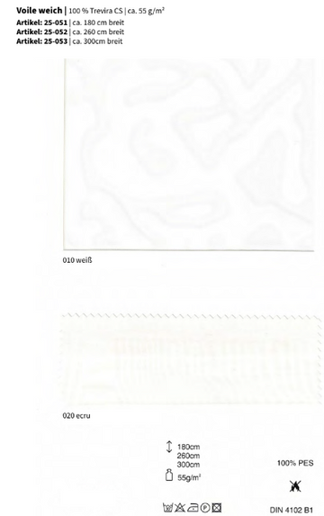 Voile Weich, 100% Trevira CS *30m Rolle