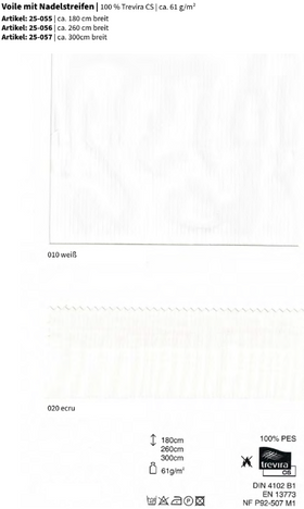 Voile mit Nadelstreifen, 100% Trevira CS *30m Rolle