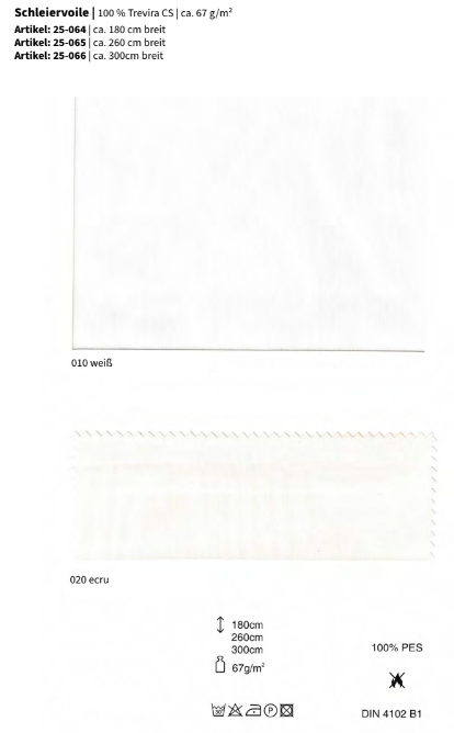 Schleiervoile, 100% Trevira CS *30m Rolle