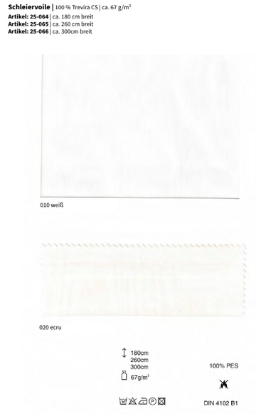 Schleiervoile, 100% Trevira CS *30m Rolle