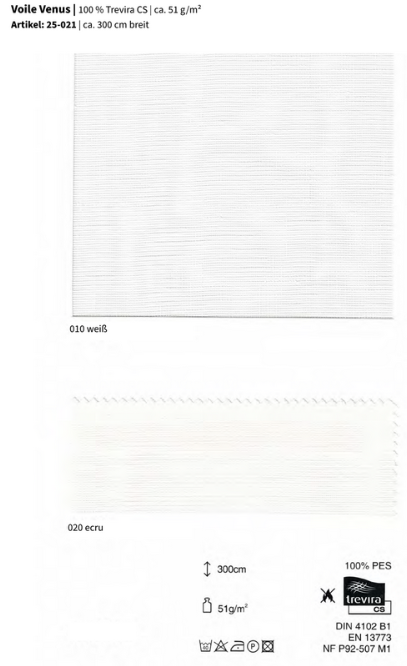 Voile Venus, 100% Trevira CS *30m Rolle