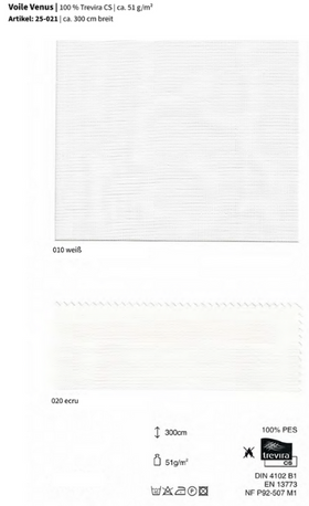 Voile Venus, 100% Trevira CS *30m Rolle