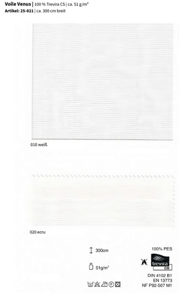 Voile Venus, 100% Trevira CS *30m Rolle
