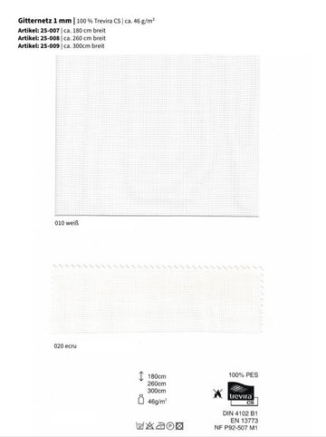 Gitternetz 1mm, 100% Trevira CS *30m Rolle