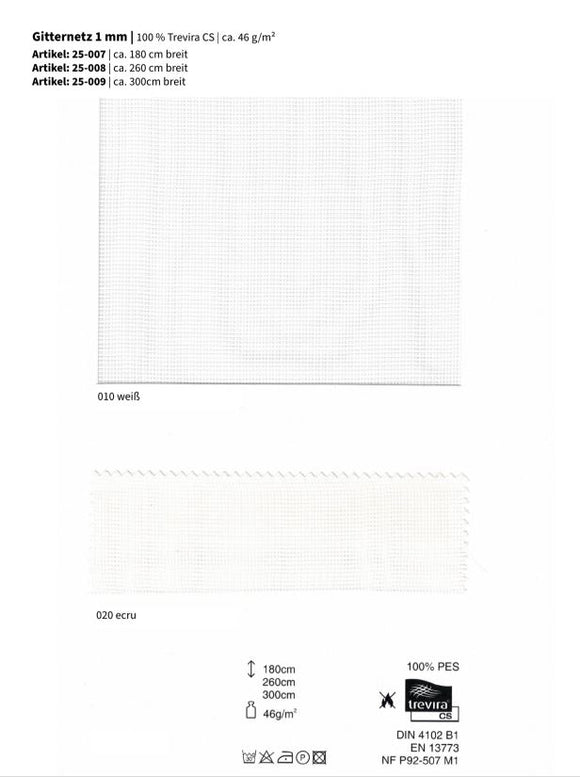 Gitternetz 1mm, 100% Trevira CS *30m Rolle